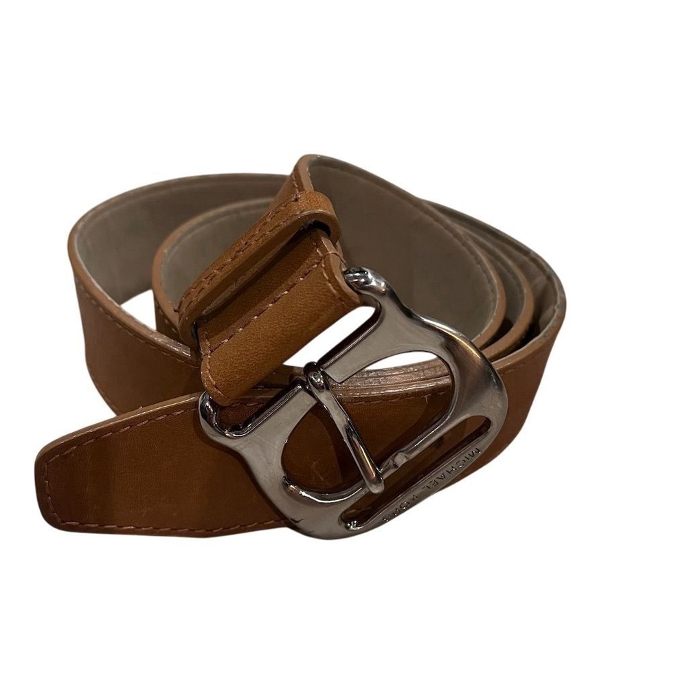 Michael Kors Women's Brown Leather Belt Silver Buckle Adjustable Chunky
